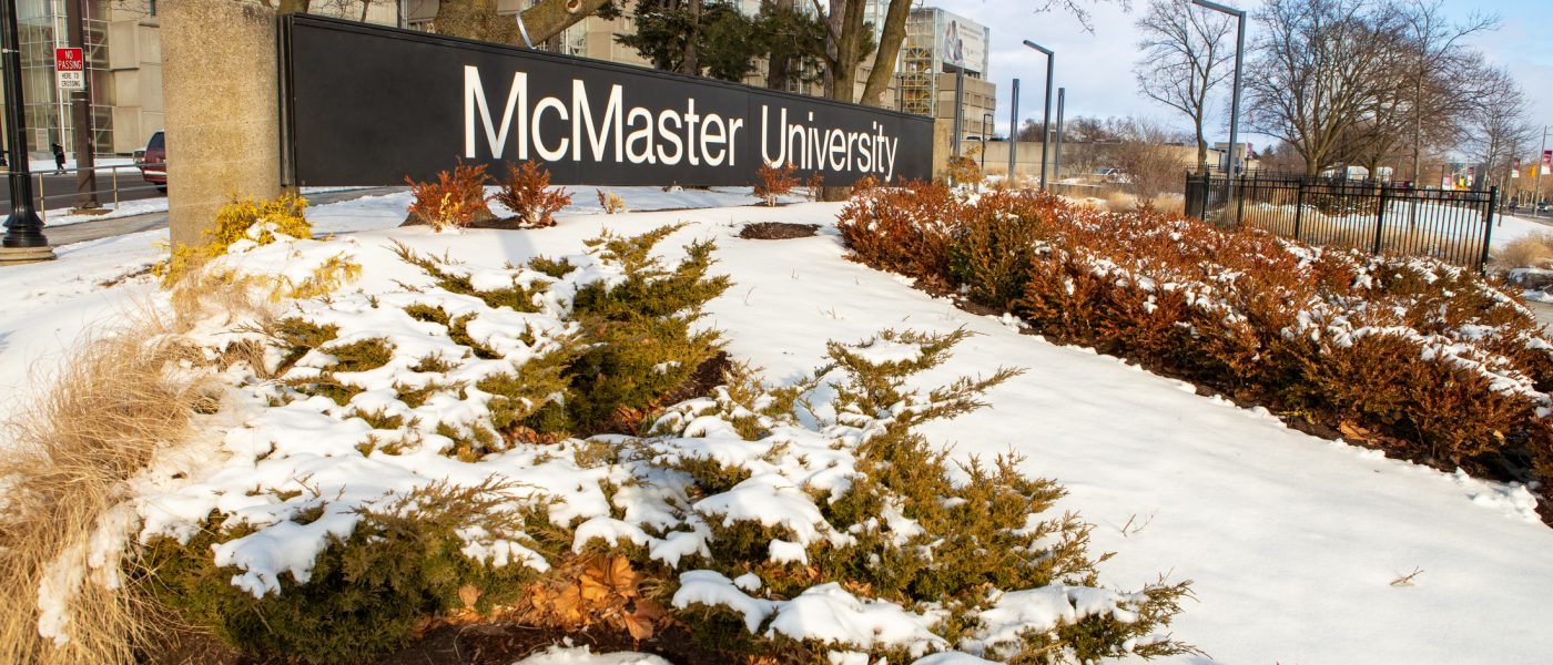 McMaster snow covered sign