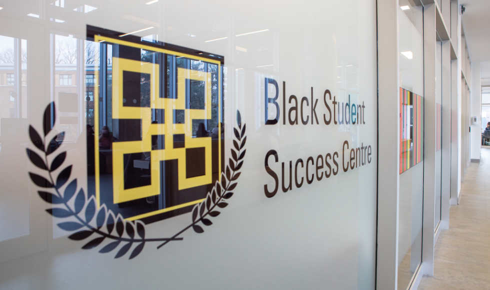 Black Student Success Centre logo on frosted glass wall