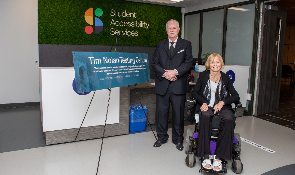 Tim Nolan, the former director of Student Accessibility Services (SAS) who worked at McMaster from 1988 until his retirement in 2020, alongside his wife and fellow accessibility advocate, Kim Nolan.
