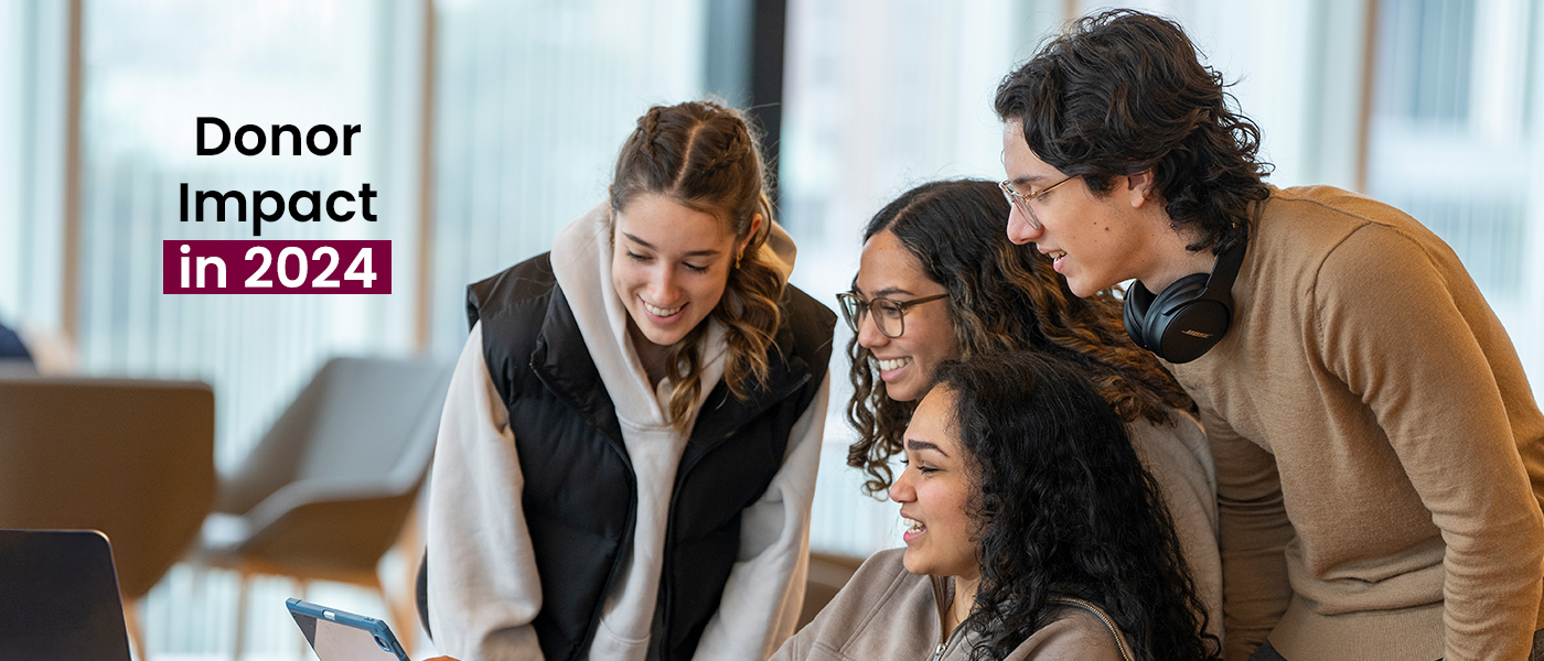 Image of four students with Donor Impact in 2024 text